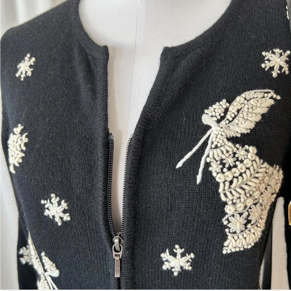 Vintage 1990s Talbots Black and white snow angel wool cardigan sweater size M - Picture 5 of 8
